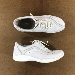 Clarks Wave Lace Up Walking Sneakers Womens Size 10 M White Leather